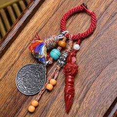 Chinese Zodiac Dzi Bead Buddha Key Chain – dzi bead keychain with zodiac symbols, tibetan bead accessory