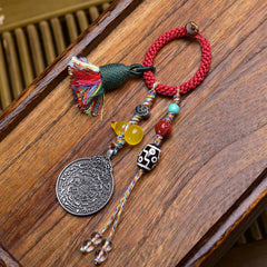 Chinese Zodiac Nine Palaces Dzi Bead Buddha Serenity Key Chain – buddha serenity charm with bead, spiritual keychain gift