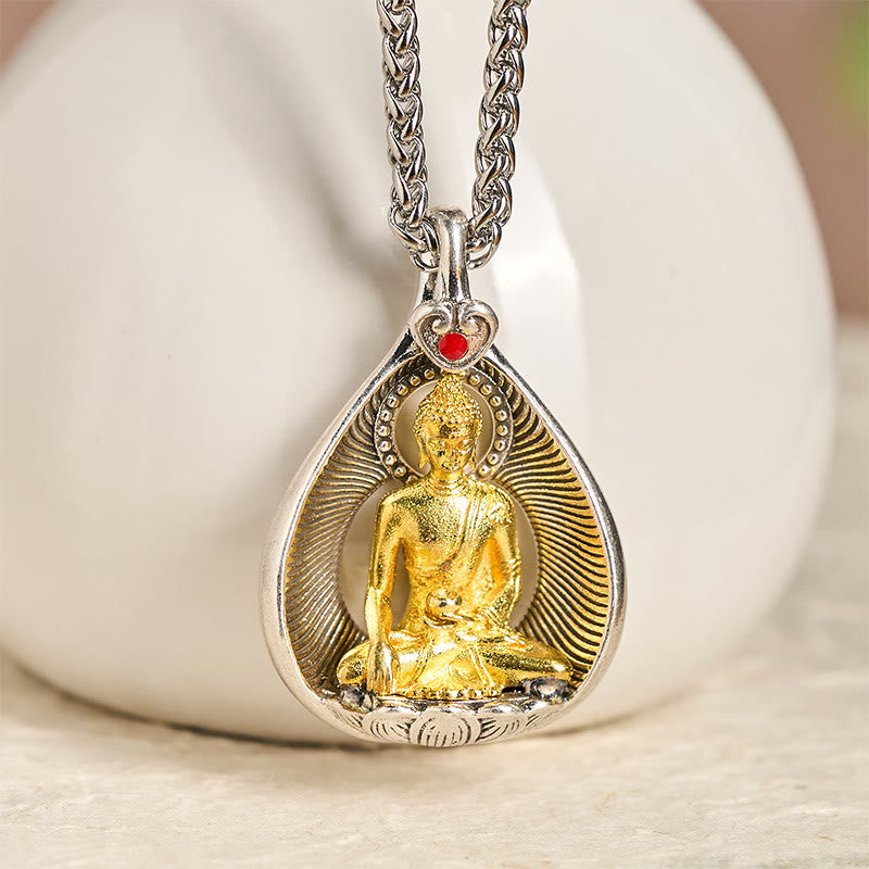 Green Tara Shakyamuni Buddha Copper Necklace – shakyamuni pendant held in palm, meaningful buddha gift