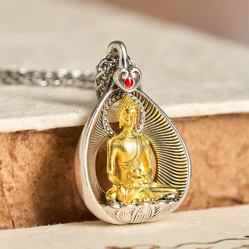 Green Tara Shakyamuni Buddha Copper Necklace – green tara pendant back view, reversible copper necklace