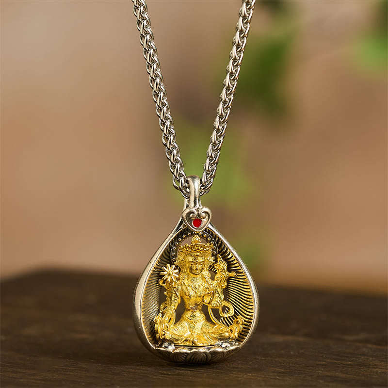 Green Tara Shakyamuni Buddha Copper Necklace – shakyamuni buddha in meditation pose, spiritual necklace