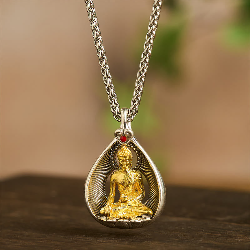 Green Tara Shakyamuni Buddha Copper Necklace – green tara with lotus seat detail, feminine buddha jewelry