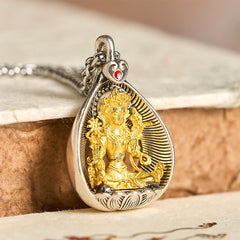 Green Tara Shakyamuni Buddha Copper Necklace – green tara pendant on curb chain, copper buddha necklace