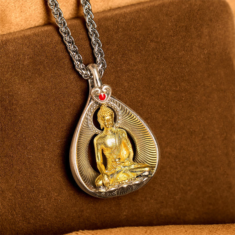 Green Tara Shakyamuni Buddha Copper Necklace – both pendants displayed together, paired deity necklace