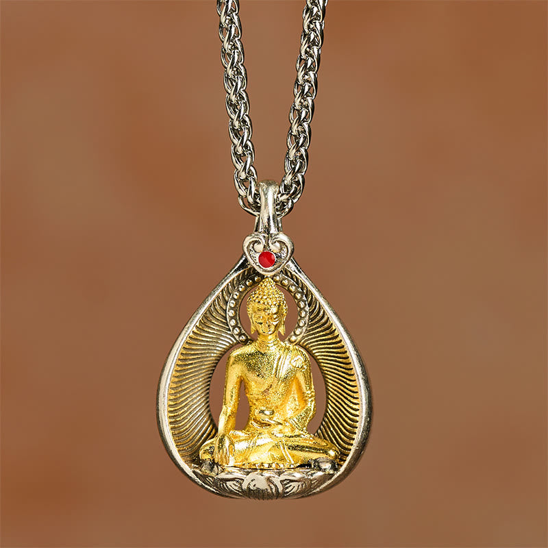 Green Tara Shakyamuni Buddha Copper Pendant Necklace Luck Curb Chain – necklace worn on neck, copper spiritual accessory