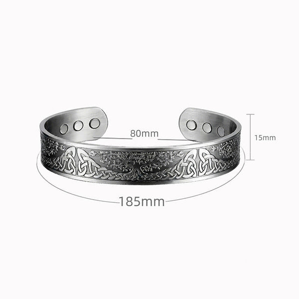 Tree of Life Copper Cuff Bracelet – size diagram 185mm 80mm 15mm measurements, bracelet dimensions