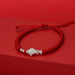 999 Silver Koi Fish Red String Bracelet – red braided cord with detailed silver koi charm, adjustable sliding knot closure