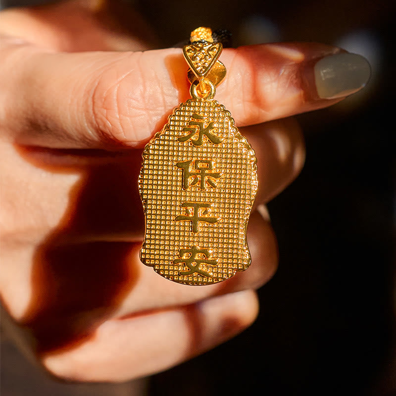 24K Gold Plated Brass Buddha Braided Cord Serenity Necklace – side view of three-dimensional buddha, gold charm necklace