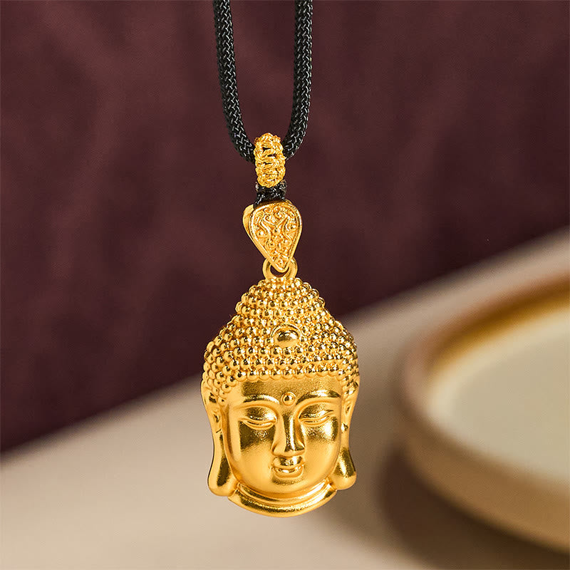24K Gold Plated Brass Buddha Braided Cord Serenity Necklace – gold buddha on meditation altar, zen spiritual accessory
