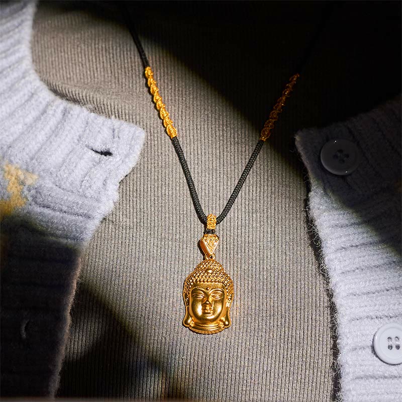 24K Gold Plated Brass Buddha Braided Cord Serenity Necklace – necklace with adjustable sliding knot, custom fit necklace