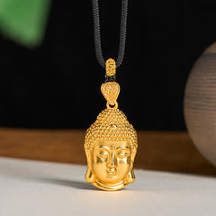 24K Gold Plated Brass Buddha Braided Cord Serenity Necklace – gold buddha pendant on black cord, luxury spiritual necklace