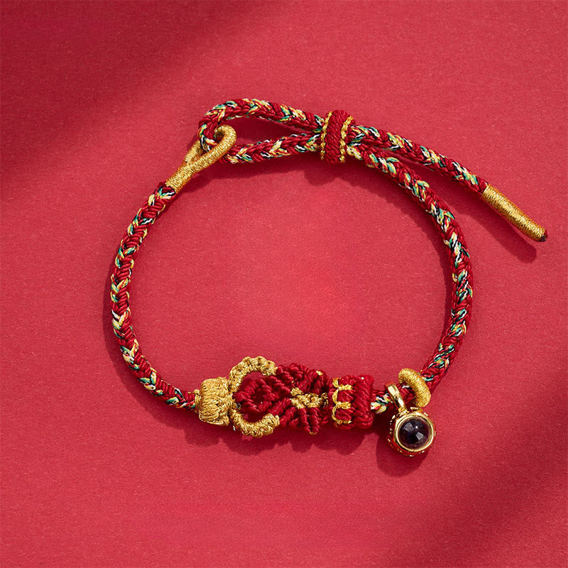 Projection Stone Buddha Knots Hand-woven Connection Bracelet – single bracelet on white background, projection stone jewelry