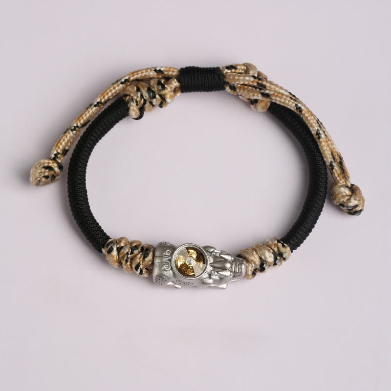 Pi Xiu Wealth Luck Hand-Woven Rope Bracelet Adjustable – silver Pi Xiu beige rope white bg, adjustable luck bracelet