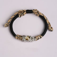 Pi Xiu Wealth Luck Hand-Woven Rope Bracelet Adjustable – silver Pi Xiu beige rope white bg, adjustable luck bracelet