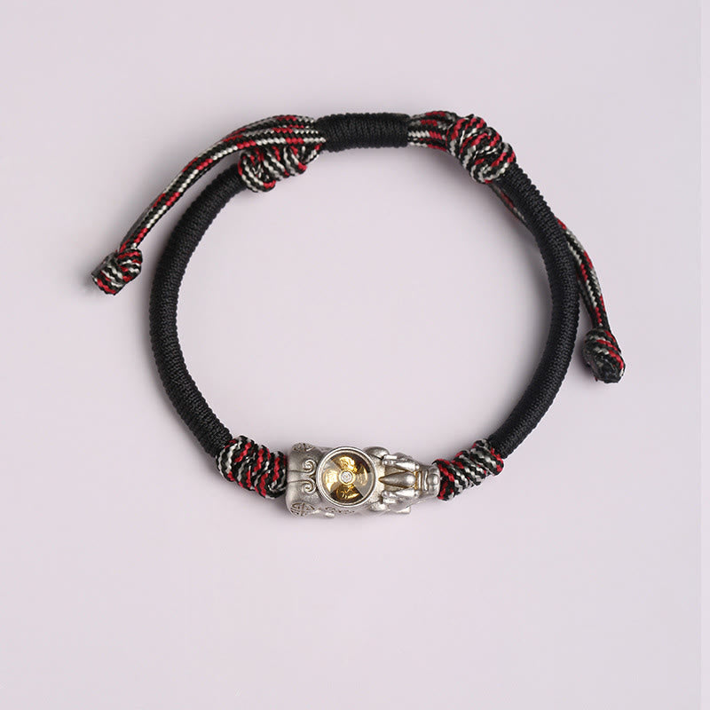 Pi Xiu Wealth Luck Hand-Woven Rope Bracelet Adjustable – silver Pi Xiu black red rope white, adjustable hand-woven