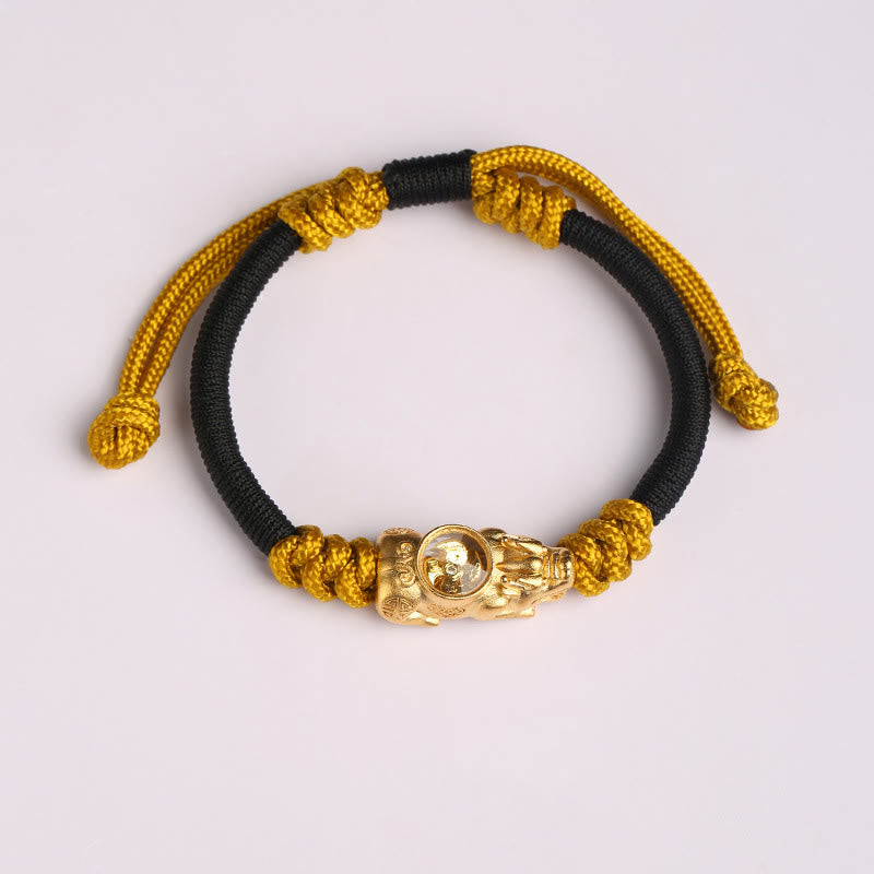 Pi Xiu Wealth Luck Hand-Woven Rope Bracelet Adjustable – gold Pi Xiu yellow rope white bg, wealth luck bracelet