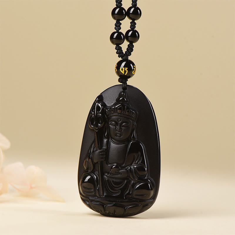 Ksitigarbha Buddha Black Obsidian Pendant Necklace – ksitigarbha buddha black obsidian pendant, necklace
