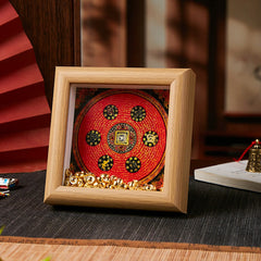 Tibetan Thangka Om Mani Padme Hum Golden Ingot Photo Frame – six medallion mandala, gold ingots