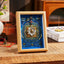 Lotus Golden Inlot Thangka Frame - Royal blue mandala with silver lotus ornament on honey wood frame, spiritual