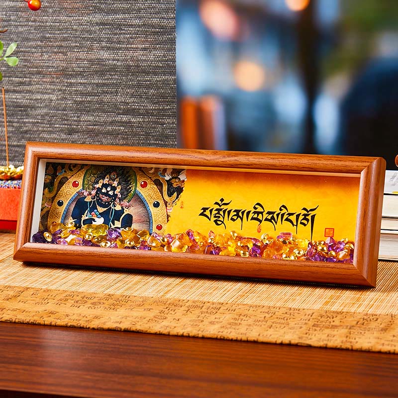 Om Mani Padme Hum Thangka Photo Frame Amethyst Citrine Decor – style three angle, colorful gemstone arrangement