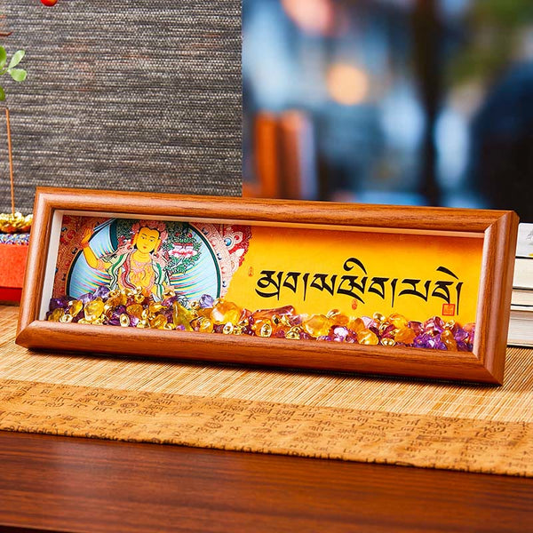 Om Mani Padme Hum Thangka Photo Frame Amethyst Citrine Decor – style four detail, unique crystal pattern frame
