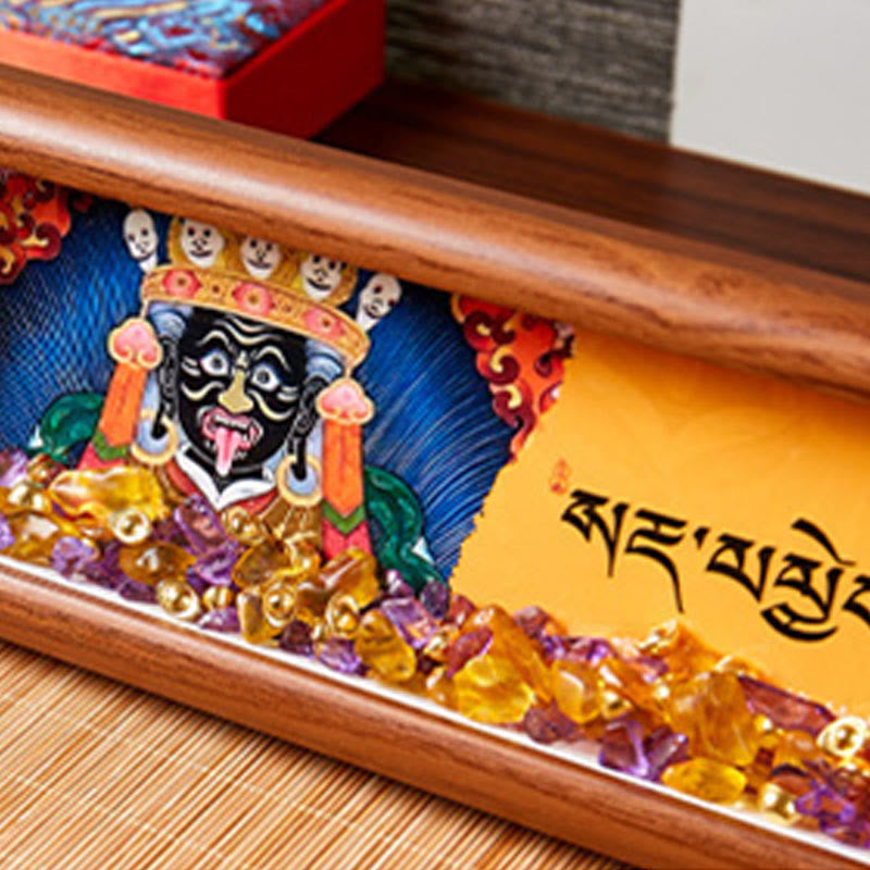 Om Mani Padme Hum Thangka Photo Frame Amethyst Citrine Decor – front view photo frame, buddhist mantra wall art