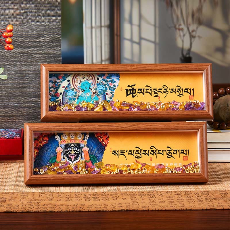 Om Mani Padme Hum Thangka Photo Frame Amethyst Citrine Decor – in gift wrap, meaningful housewarming blessing present