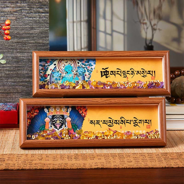 Om Mani Padme Hum Thangka Photo Frame Amethyst Citrine Decor – in gift wrap, meaningful housewarming blessing present