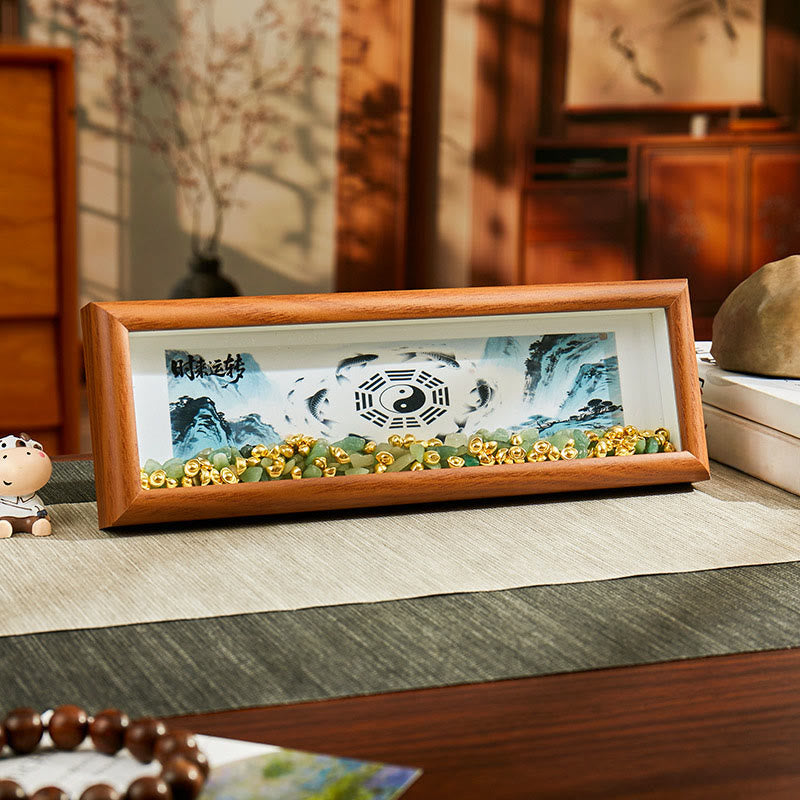 Green Crystal Bagua Photo Frame Decor – frame showing depth with green crystals and gold ingots, prosperity