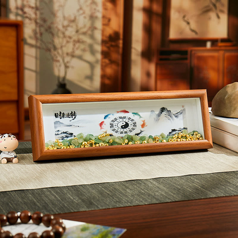 Green Crystal Bagua Photo Frame Decor – bagua yin yang and calligraphy visible, feng shui fortune frame