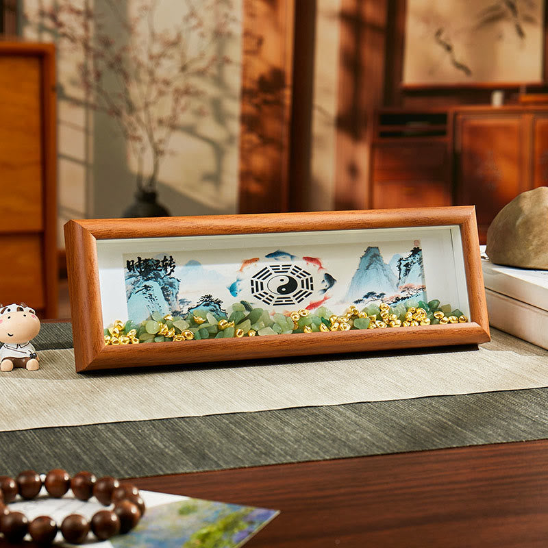 Green Crystal Bagua Photo Frame Decor – three-quarter angle showing shadow box depth, koi fish decor