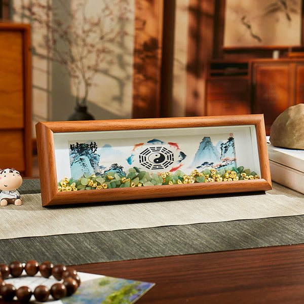 Green Crystal Bagua Photo Frame Decor – three-quarter angle showing shadow box depth, koi fish decor