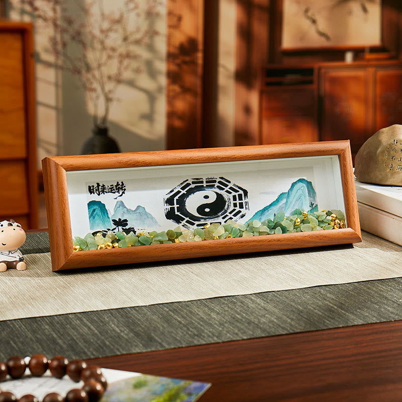 Green Crystal Bagua Photo Frame Decor – yin yang symbol card with five elements, balance harmony guide