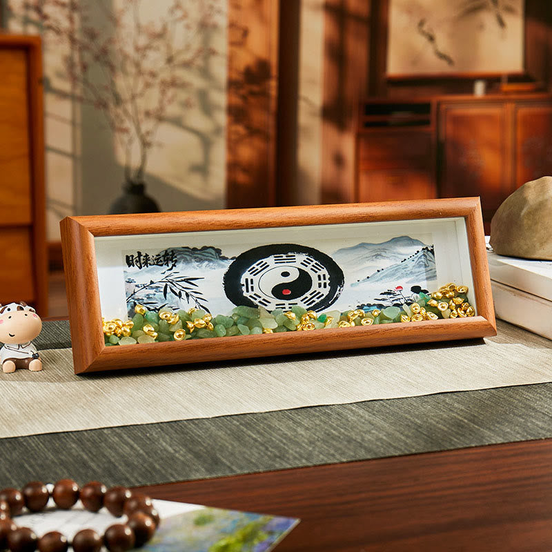 Green Crystal Bagua Photo Frame Decor – back side vertical showing kickstand and hardware, photo frame