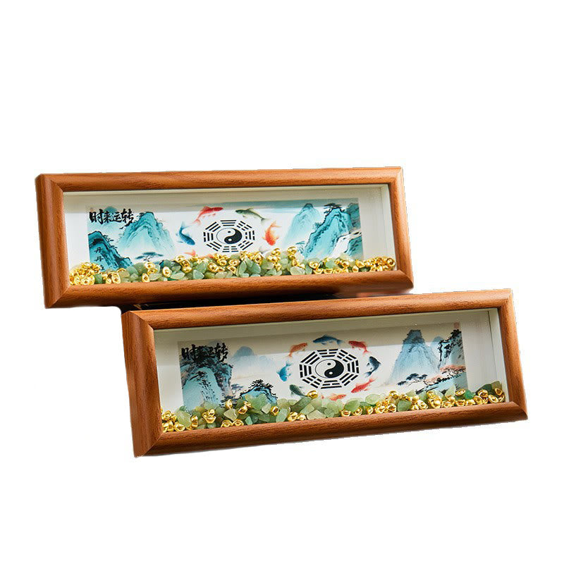 Green Crystal Bagua Photo Frame Decor – two frames diagonal composition white bg, green crystal feng shui