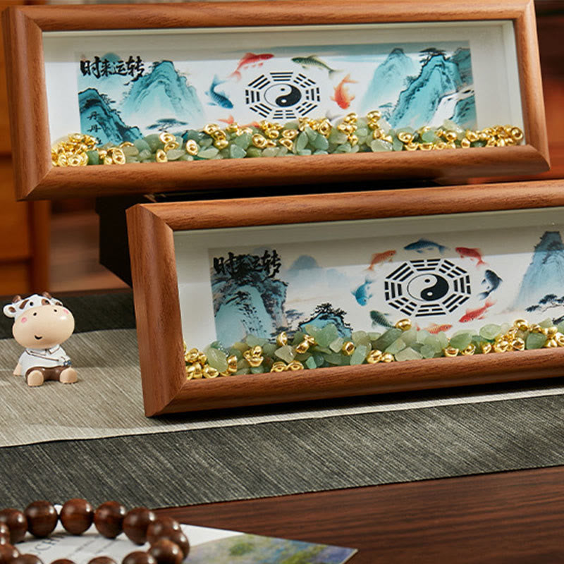 Green Crystal Bagua Photo Frame Decor – frame with mirror reflection showing koi and bagua, prosperity decor