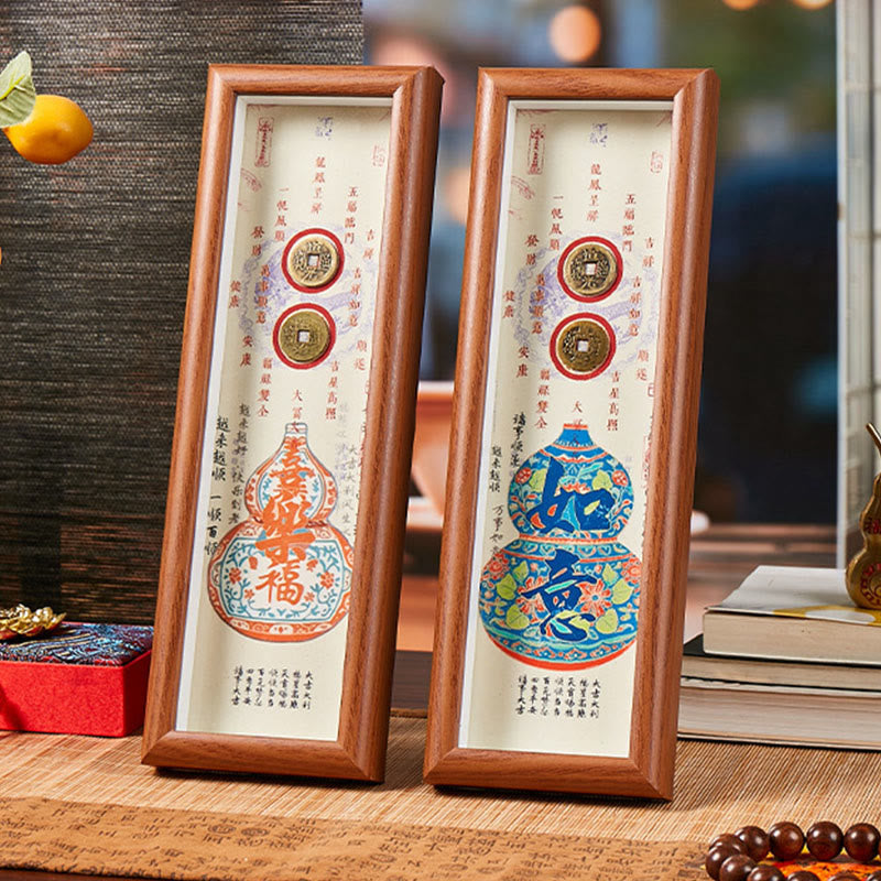 Fu Character Gourd Frame Ornament – Pair of frames showing warm orange and blue gourd designs, lifestyle display