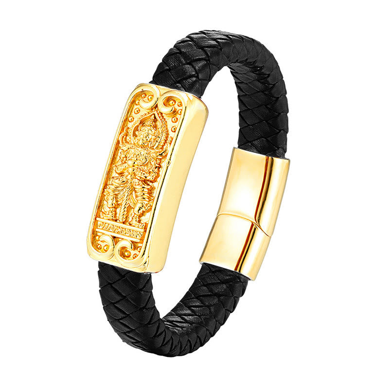 Titanium Steel Leather Buddha Bracelet Strength Energy Jewelry – titanium steel leather bracelet, buddha strength jewelry