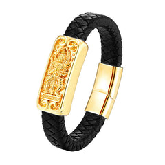 Titanium Steel Leather Buddha Bracelet Strength Energy Jewelry – titanium steel leather bracelet, buddha strength jewelry