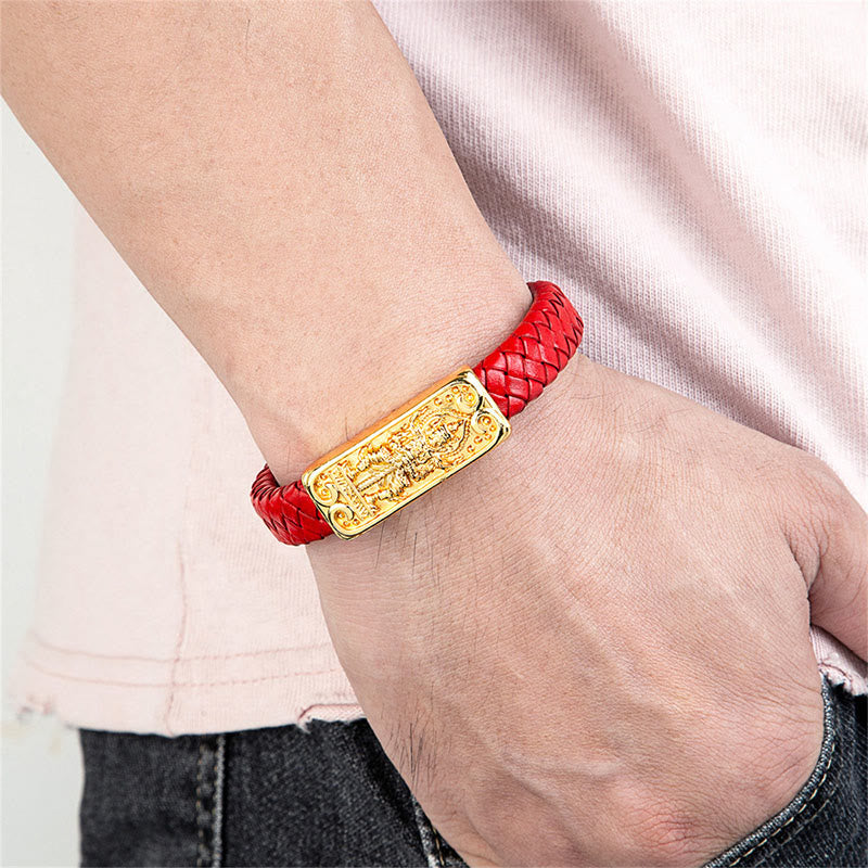 Titanium Steel Leather Buddha Bracelet Strength Energy Jewelry – multiple sizes displayed, adjustable wrist fit range