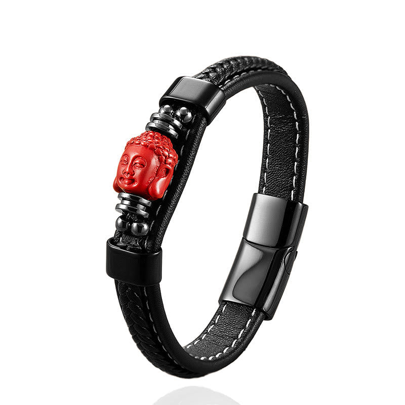 Cinnabar Koi Fish Dragon Pi Xiu Leather Blessing Bracelet – red Buddha charm black leather white, wealth bracelet