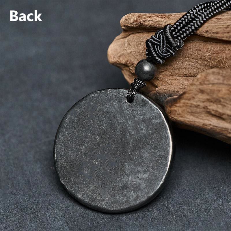 Tree of Life Shungite Stone Necklace – back view showing smooth polished surface, reversible pendant