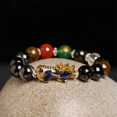 Sardonyx Five Elements Pi Xiu Positive Energy Bracelet – multi-color beads gold Pi Xiu light stone, five elements luck