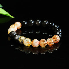 Obsidian Citrine Mantra Bracelet - Honey citrine beads with natural inclusions next to black obsidian, stone bracelet