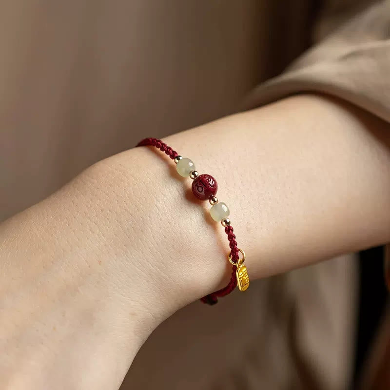 Hetian Jade Cinnabar Fu Character Red String Bracelet Zweitbild