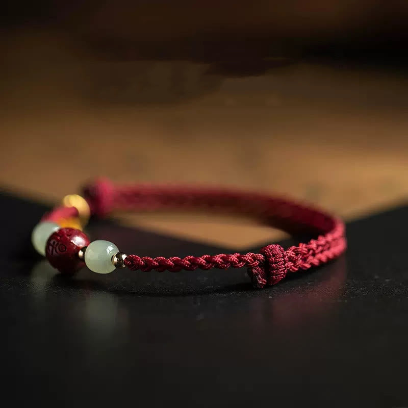Hetian Jade Cinnabar Fu Character Red String Bracelet Secondary image