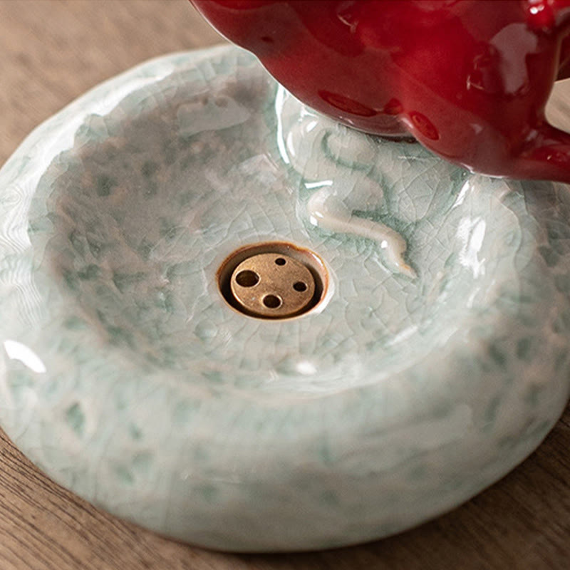 Year of the Horse Incense Burner – Celadon crackle-glaze base with brass incense holder detail