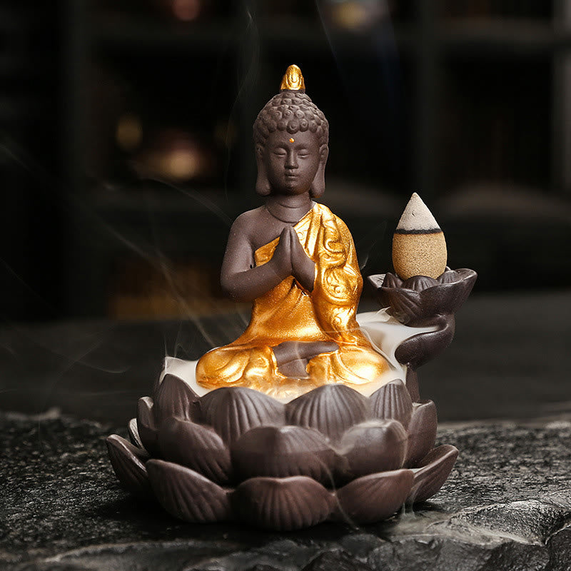Buddha Serenity Ceramic Incense Burner Zen Home Decor – back view of buddha robe, ceramic craftsmanship close-up