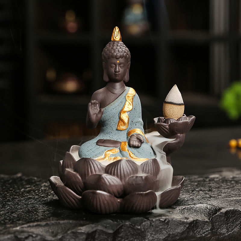 Buddha Serenity Ceramic Incense Burner Zen Home Decor – full collection display, all poses serenity burner set