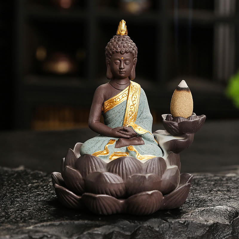 Buddha Serenity Ceramic Incense Burner Zen Home Decor – hand painted face detail, artisan ceramic buddha art